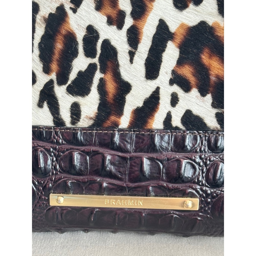 Brahmin Leopard Print Fur Crocodile Embossed Leather Crossbody Bag - Picture 9 of 10